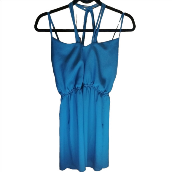 Mystique Boutique Blue Ruched Halter Sundress - Picture 1 of 3